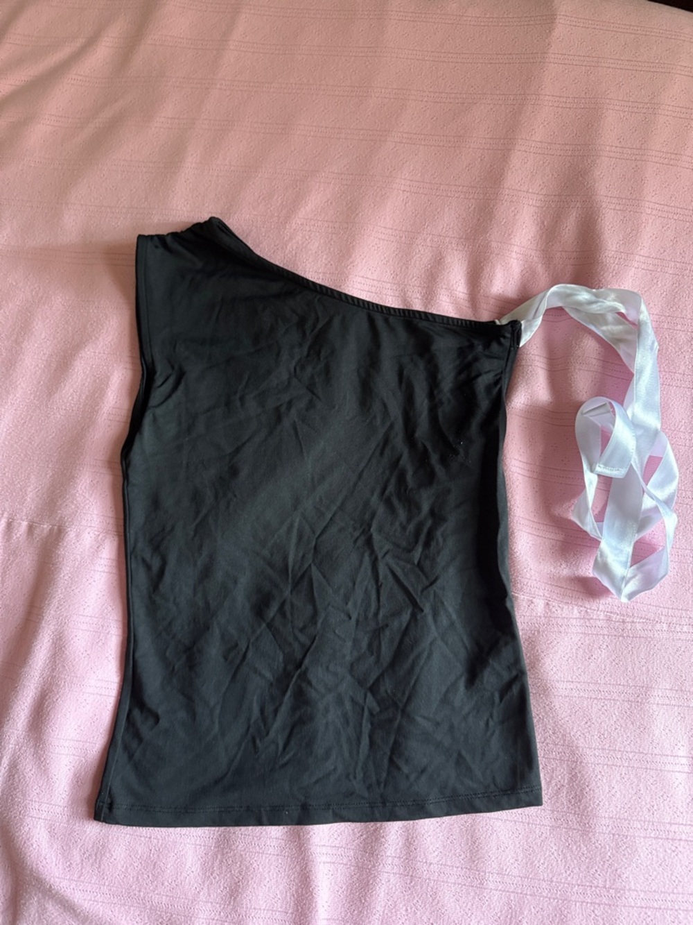 ASOS Black One-Shoulder Tank with White Ribbon Strap